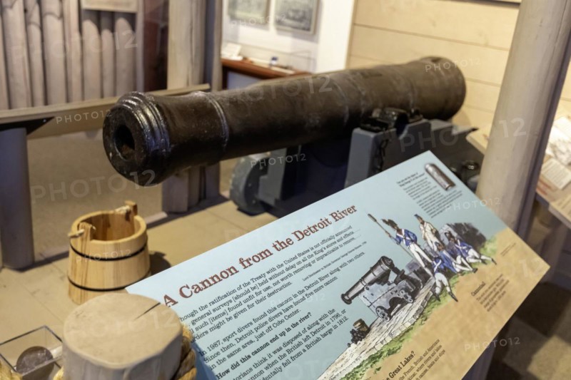 Lansing, Michigan, The Michigan History Museum. A British cannon recovered from the Detroit River in 1987 is on display