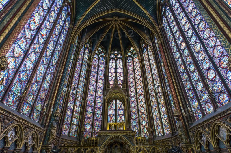Interior view, Upper Chapel, Sainte-Chapelle, Ile de la Cite, Paris, France, Europe