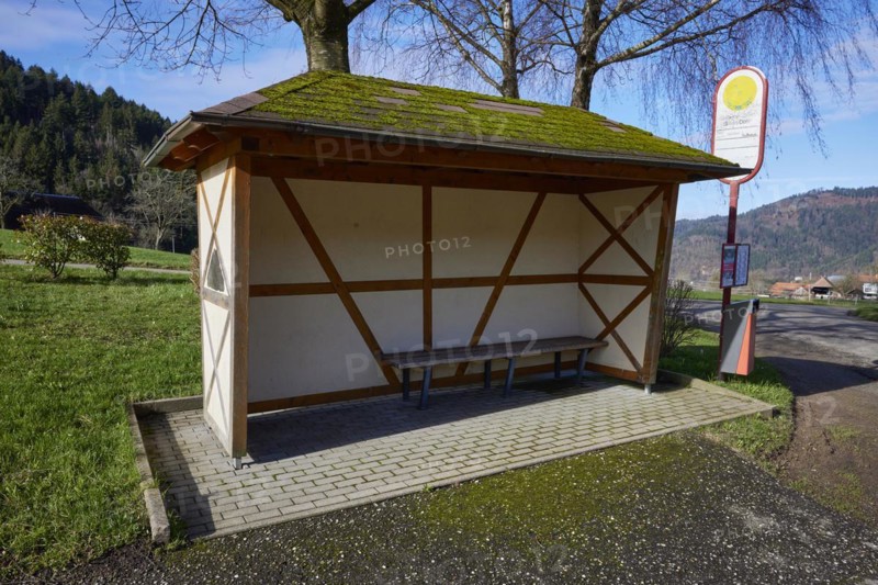 Zinken / Dobel bus stop with bus shelter in Waldkirch, Emmendingen district, Baden-Wuerttemberg, Germany, Europe