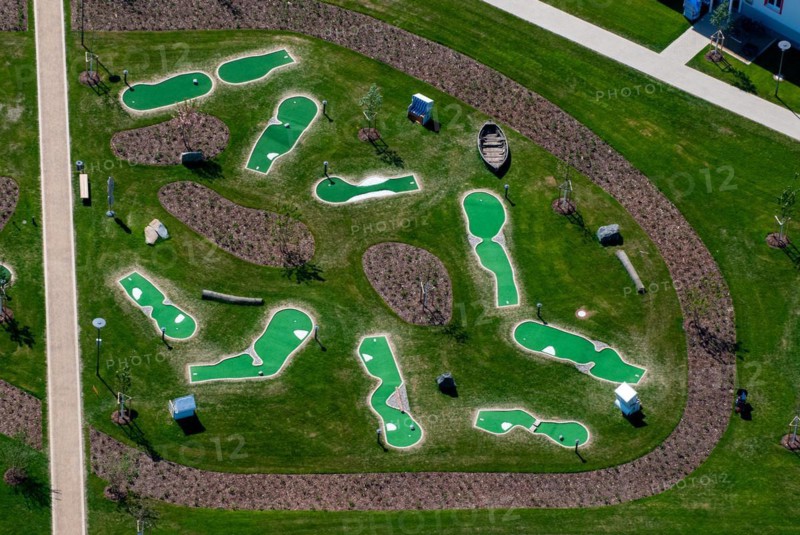 Aerial view, miniature golf course, Weisse Wiek, Tarnewitz, Mecklenburg-Western Pomerania
