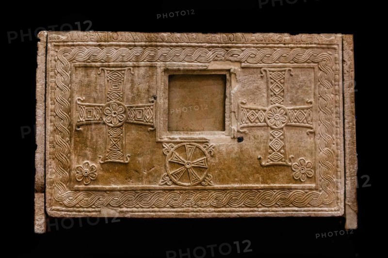 Ratchis Altar, the back is decorated with crosses and geometric motifs, 8th century, Museo Cristiano with masterpieces of Lombard sculpture, Cividale del Friuli, city with historical treasures, UNESCO World Heritage Site, Friuli, Italy, Cividale del Friuli, Friuli, Italy, Europe