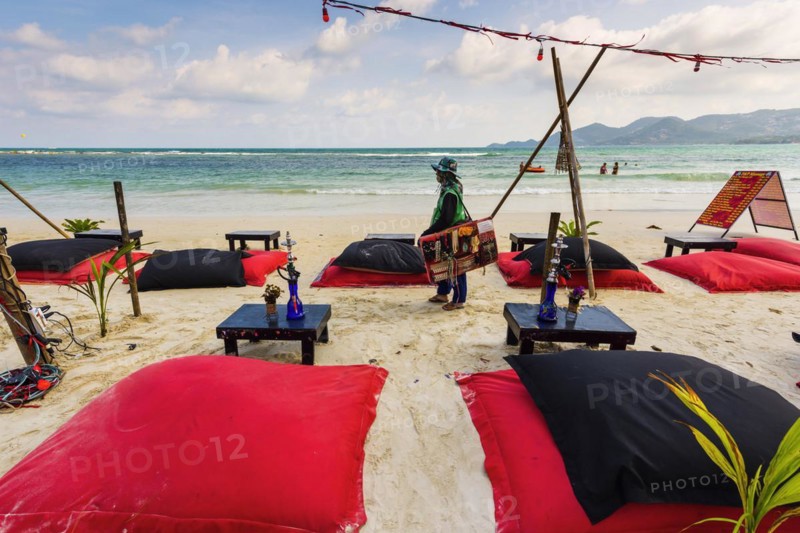 Beach beanbags for chilling on the beach, travel, beach, sandy beach, beach club, holiday, beach holiday, sea, summer holiday, holiday, leisure, quiet, quiet zone, party beach, Chaweng-beach, Koh Samui, Thailand, Asia