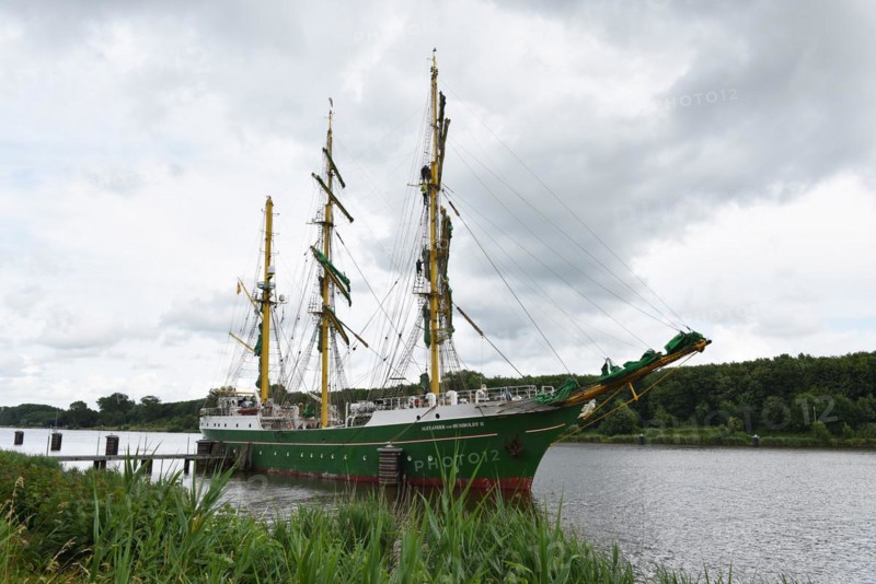 Sailing ship Alexander von Humboldt II sailing in the Kiel Canal, Kiel Canal, Schleswig-Holstein, Germany, Europe