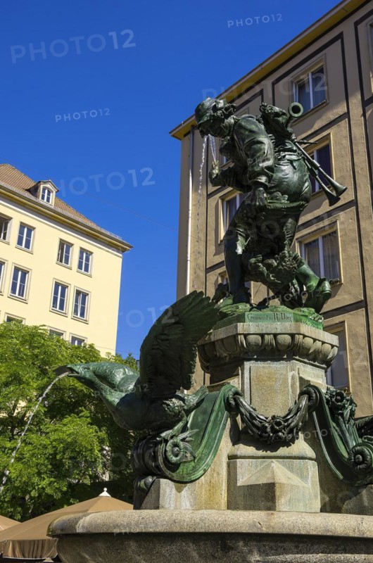 So-called Goose Thief Fountain by R. Diez in the Inner Old Town of Dresden, Saxony, Germany, Europe