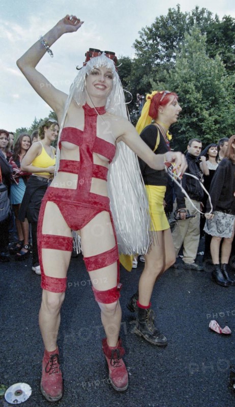 Under the motto One World one Future, techno music fans celebrate the 10th Love Parade with more than one million visitors in Berlin on 11 July 1998