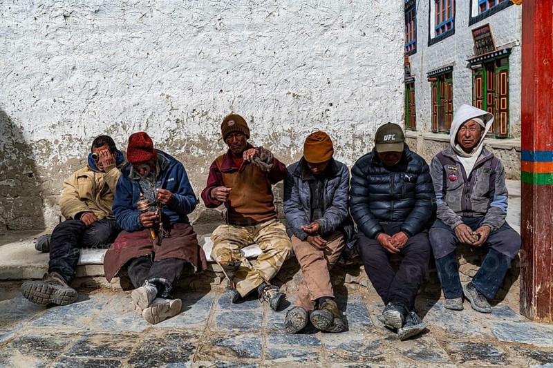Local men having break, Lo Manthang, Kingdom of Mustang, Nepal, Asia