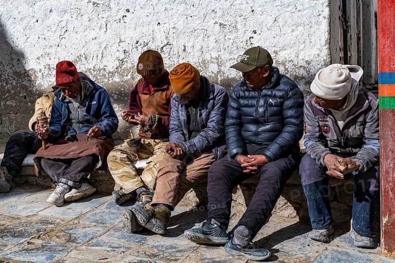 Local men having break, Lo Manthang, Kingdom of Mustang, Nepal, Asia