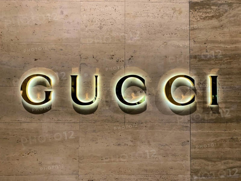 Gucci Illuminated on a Wall in Switzerland