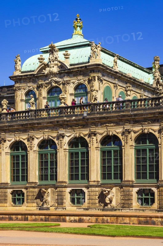 Picturesque scenery in the inner courtyard of the Dresden Zwinger, a jewel of Saxon Baroque, Dresden, Saxony, Germany, for editorial use only, Europe