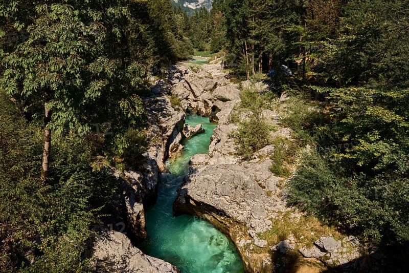Soca River, narrow limestone gorge with rapids, small Soca troughs, Soca Valley, Mala korita Soce, Trenta Valley, Triglav National Park, Julian Alps, Slovenia, Europe