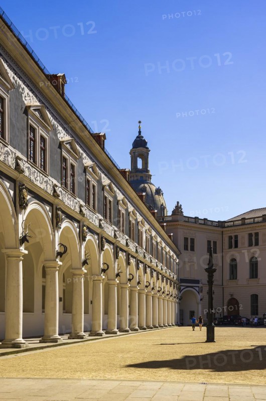 View of Stables Courtyard (Stables Courtyard being part of the Residential Palace in Dresden, Saxony, Germany, for editorial use only. View of Stallhof (Stables Courtyard) being part of the Residential Palace in Dresden, Saxony, for editorial use only, Europe
