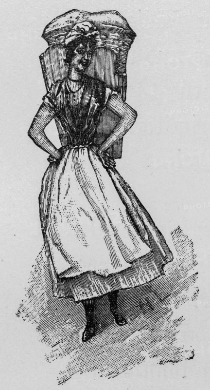Viennese laundry needle, Vienna, portrait, young woman, laundry basket, apron, work, washingAustria, historical illustration 1890