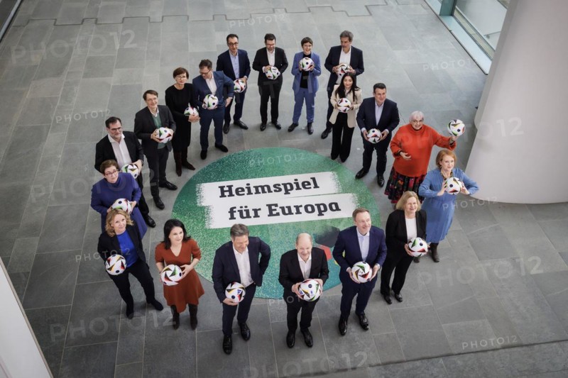The cabinet members photographed as part of a group photo during EURO24, 100 days in front of the opening match of the home European Championship. Berlin, 07.03.2024. Photographed on behalf of the Federal Foreign Office
