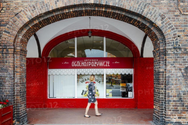 Nikiszowiec, Poland, 14 April 2020: Shop window of grocery shop in the mining district of Katowice, Silesia, Europe