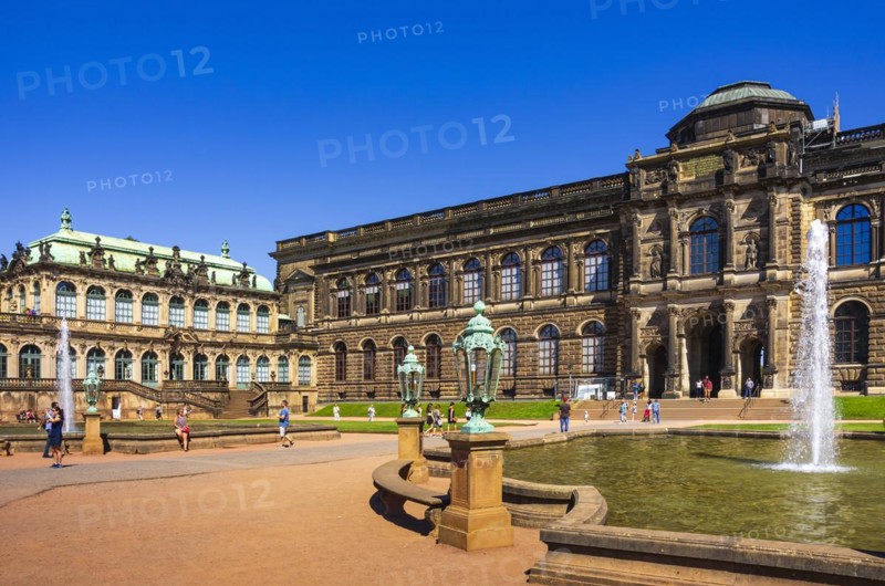 Picturesque scenery in the inner courtyard of the Dresden Zwinger, a jewel of Saxon Baroque, Dresden, Saxony, Germany, for editorial use only, Europe