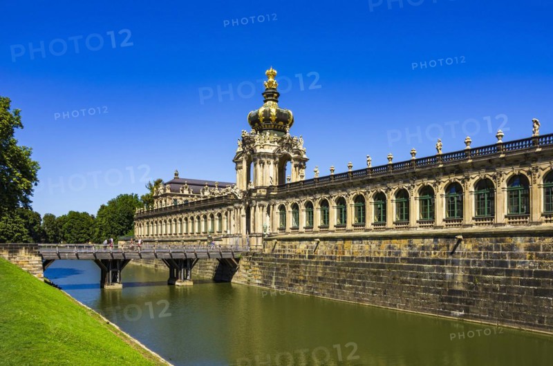 South-west side and southern corner of the Dresden Zwinger, a jewel of Saxon Baroque, in Dresden, Saxony, Germany, Europe