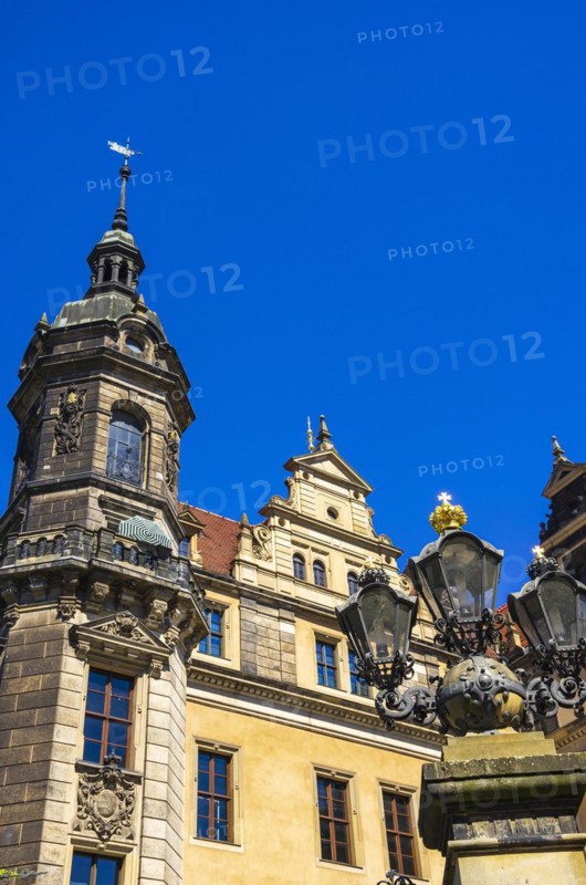 Architectural details of the rebuilt royal Dresden Residential Palace at the entrance to the Green Vault, Taschenberg, Inner Old Town, Dresden, Saxony, Germany, Europe