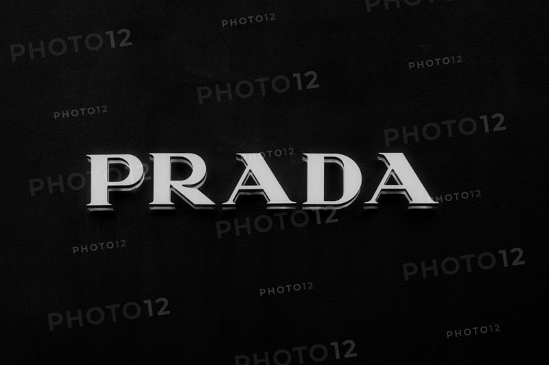 Prada brand lettering, black and white, Roermond, Netherlands