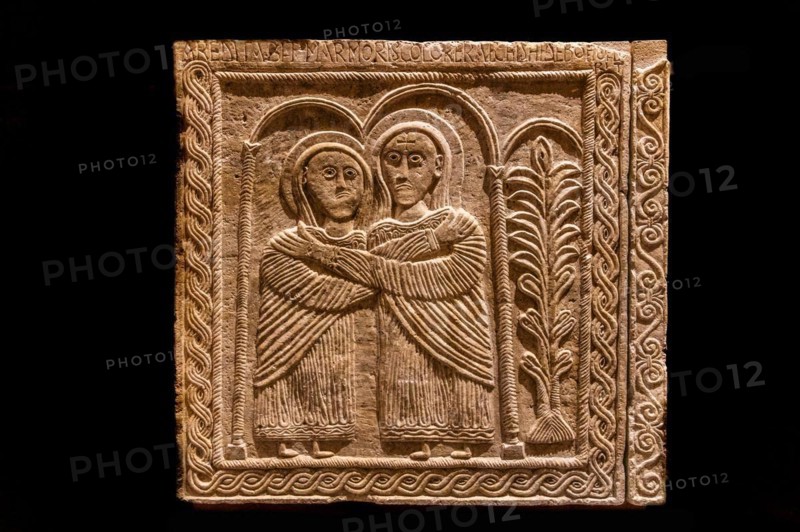 Ratchis Altar with the Visitation with the Virgin Mary and St Elisabetta, 8th century, Museo Cristiano with masterpieces of Lombard sculpture, Cividale del Friuli, city with historical treasures, UNESCO World Heritage Site, Friuli, Italy, Cividale del Friuli, Friuli, Italy, Europe