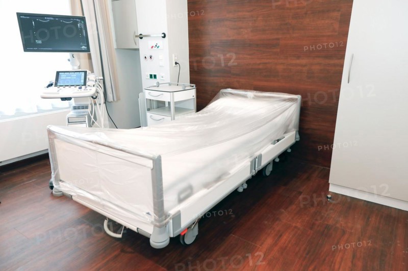 An ultrasound machine stands next to the patient's bed in a hospital room in Berlin, 25 January 2019
