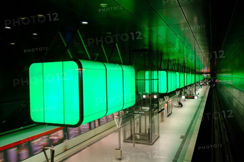 Hafencity University underground station, coloured light containers, Hanseatic City of Hamburg, Hamburg, Germany, Europe