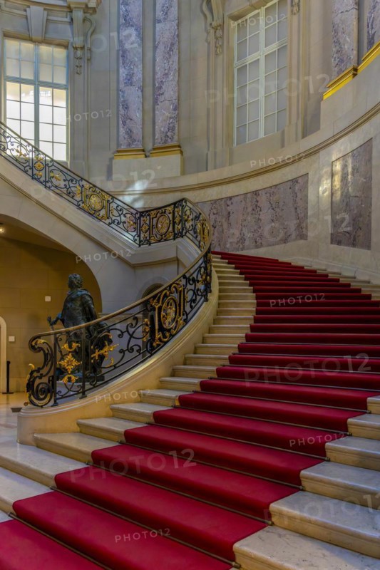 Interior view, historic staircase and window in the foyer, Bode Museum, Berlin, Germany, Europe