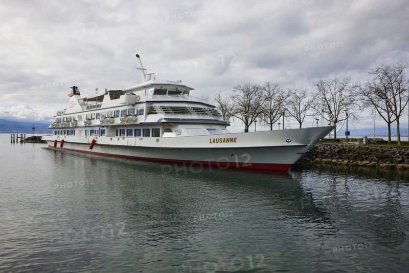 Excursion boat Lausanne in the harbour Ouchy in the district Ouchy, Lausanne, district Lausanne, Vaud, Switzerland, Europe