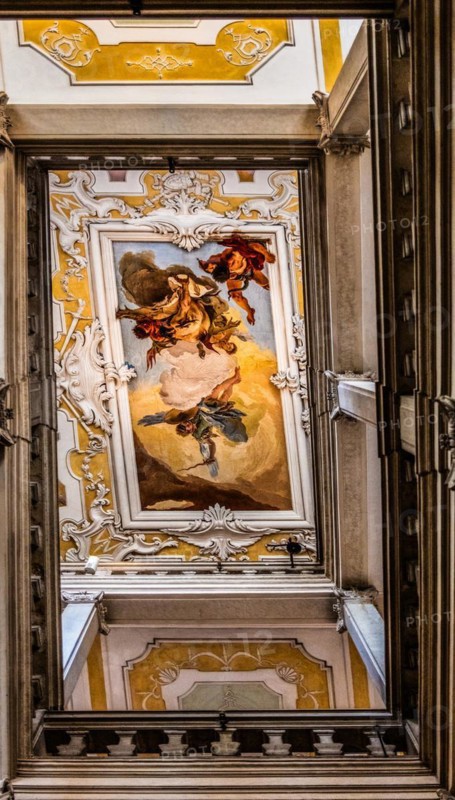 Staircase of Honour, ceiling painting: the Fall of Hell, by Giambattista Tiepolo, Palazzo Patriarcale, Dioezesan Museum with the Tiepolo Galleries, 16th century, Udine, most important historical city of Friuli, Italy, Udine, Friuli, Italy, Europe