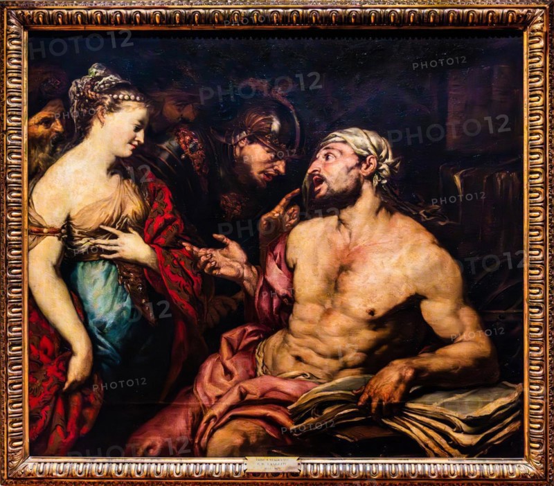 Phryne seduces Xenocrates, Giambattista Langetti, oil on canvas, 17th century, Galeria d'Arte Antica, Castello di Udine, seat of the State Museums, Udine, most important historical city of Friuli, Italy, Udine, Friuli, Italy, Europe