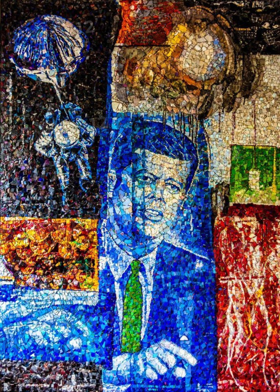 Retroactive I, homage to Robert Rauschenberg, mosaic school that produces mosaic masters, Spilimbergo, city of mosaic art, Friuli, Italy, Spilimbergo, Friuli, Italy, Europe