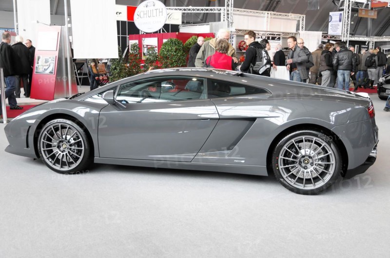 RETRO CLASSICS 2010, Stuttgart Messe, Stuttgart, Baden-Wuerttemberg, Germany, Europe, Side view of a grey Lamborghini super sports car at a car exhibition, Europe