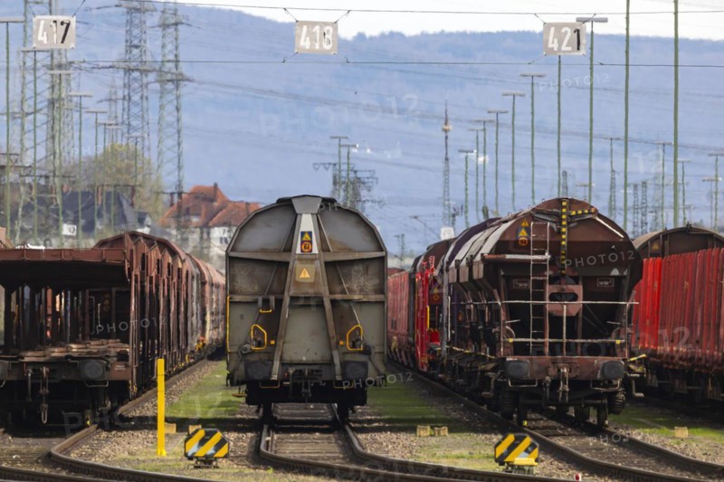 Stored freight wagons, DB Cargo Mannheim depot, Baden-Wuerttemberg, Germany, Europe
