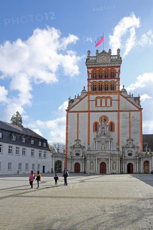 Forecourt with Romanesque St Matthias Church and Benedictine Abbey, People, Trier, Rhineland-Palatinate, Germany, Europe