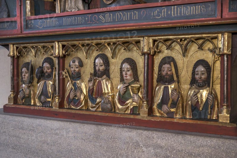 Predella, altarpiece with Christ and his six apostles, St Clare's Church, Koenigstrasse 66, Nuremberg, Middle Franconia, Bavaria, Germany, Europe