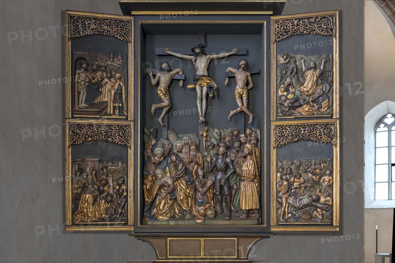 Cross altar from 1517, unknown artist, St Clare's Church, Koenigstrasse 66, Nuremberg, Middle Franconia, Bavaria, Germany, Europe