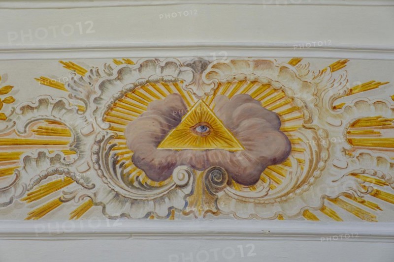 Fresco, Eye of God, Parish Church of St Stephen and Oswald, Osterzell, Ostallgaeu, Swabia, Bavaria
