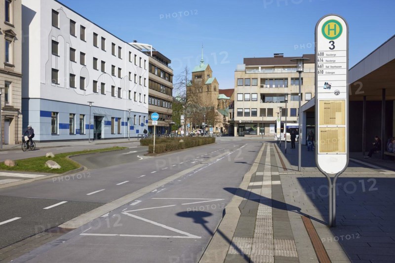 Minden bus station with bus platform 3 in Minden, Muehlenkreis Minden-Luebbecke, North Rhine-Westphalia, Germany, Europe