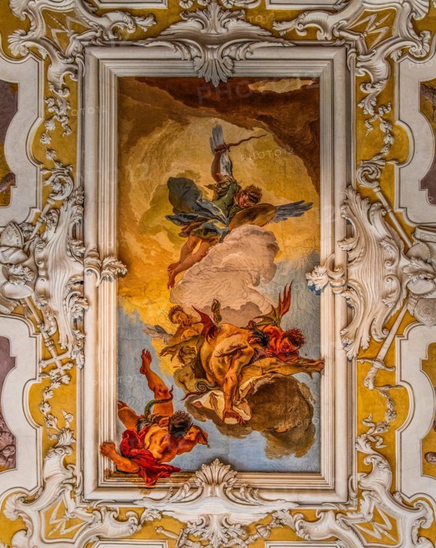 Staircase of Honour, ceiling painting: the Fall of Hell, by Giambattista Tiepolo, Palazzo Patriarcale, Dioezesan Museum with the Tiepolo Galleries, 16th century, Udine, most important historical city of Friuli, Italy, Udine, Friuli, Italy, Europe