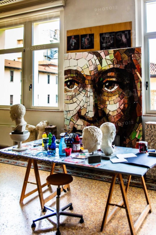 Training room, mosaic school that produces mosaic masters, Spilimbergo, city of mosaic art, Friuli, Italy, Spilimbergo, Friuli, Italy, Europe