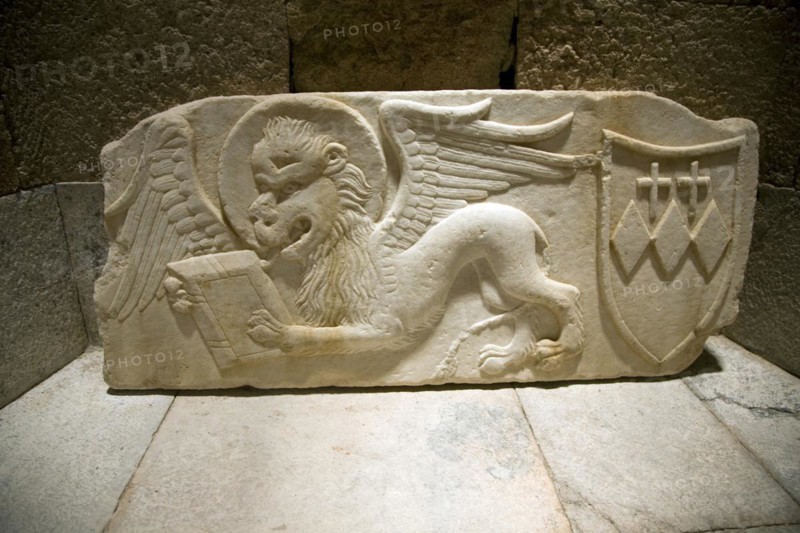 Lion of Saint Mark, coat of arms Crispi family, Archaeological museum, Rhodes, Greece, Europe