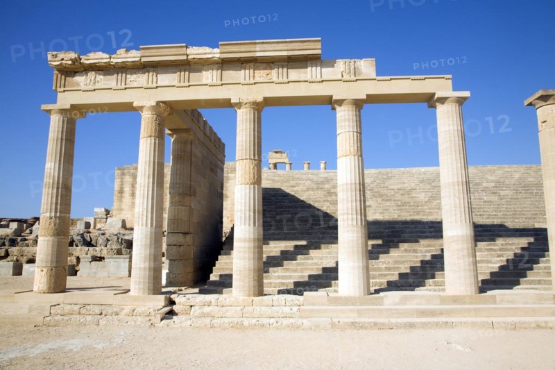 Acropolis temple and buildings, Lindos, Rhodes, Greece, Europe