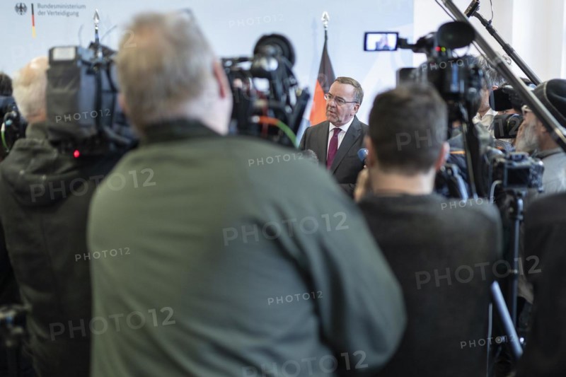 Boris Pistorius (SPD), Federal Minister of the Interior in conversation with media representatives after a press statement in Berlin, 22 March 2024
