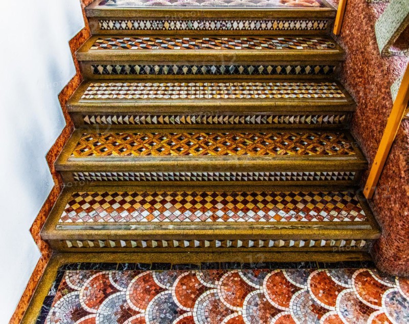 Staircase, mosaic school that produces mosaic masters, Spilimbergo, city of mosaic art, Friuli, Italy, Spilimbergo, Friuli, Italy, Europe