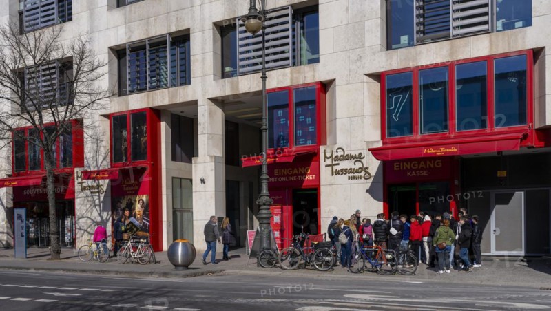 Group of tourists at the entrance to the Madame Tussauds wax museum, Unter den Linden, Berlin, Germany, Europe