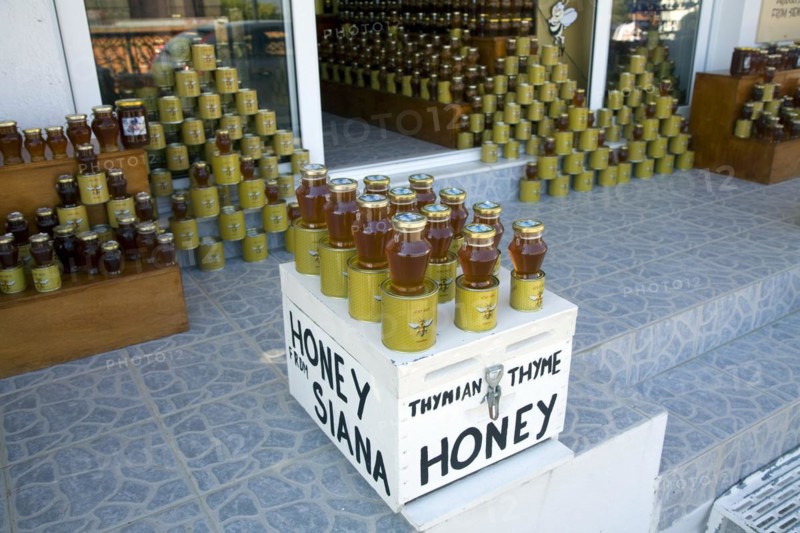 Local products display on sale Siana, Rhodes, Greece, Europe