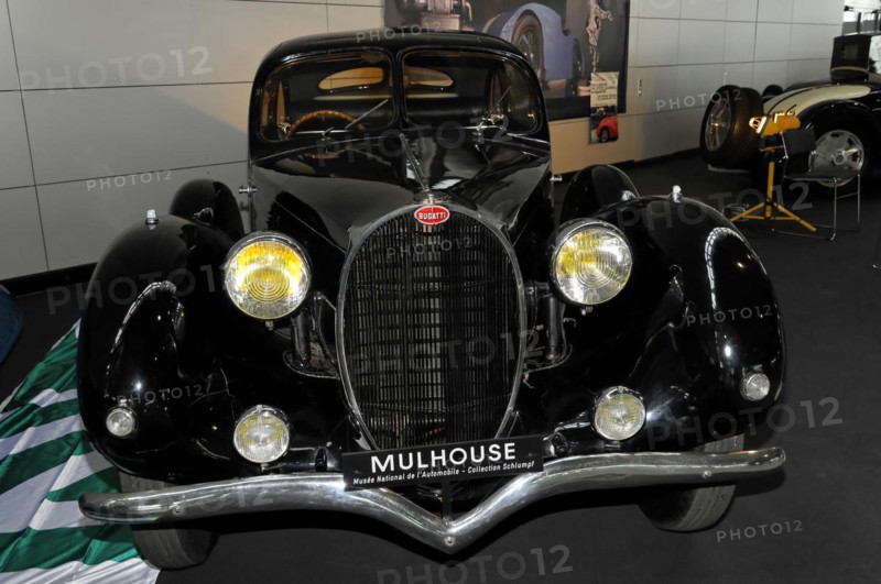 Bugatti classic car, RETRO CLASSICS 2010, Black classic car in a car exhibition with emphasised front view, Stuttgart Messe, Stuttgart, Baden-Wuerttemberg, Germany, Europe