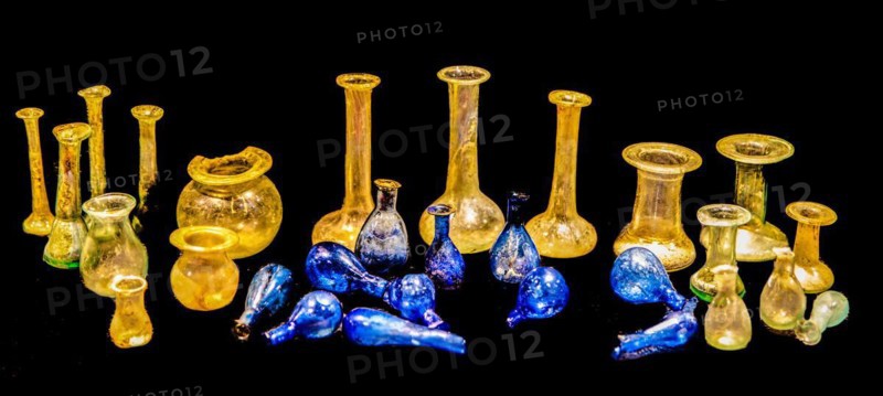 Balsam vessels, ampoule- or bottle-shaped jars as ritual objects or grave goods, Archaeological Museum, Castello di Udine, seat of the State Museums, Udine, most important historical city of Friuli, Italy, Udine, Friuli, Italy, Europe