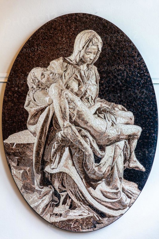 Pieta, homage to Michelangelo, St Peter's Basilica in Rome, mosaic school that produces mosaic masters, Spilimbergo, city of mosaic art, Friuli, Italy, Spilimbergo, Friuli, Italy, Europe