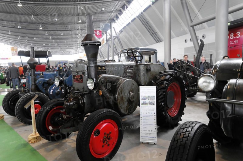 RETRO CLASSICS 2010, Stuttgart Messe, Old black tractors and vehicles in an exhibition line, Stuttgart Messe, Stuttgart, Baden-Wuerttemberg, Germany, Europe