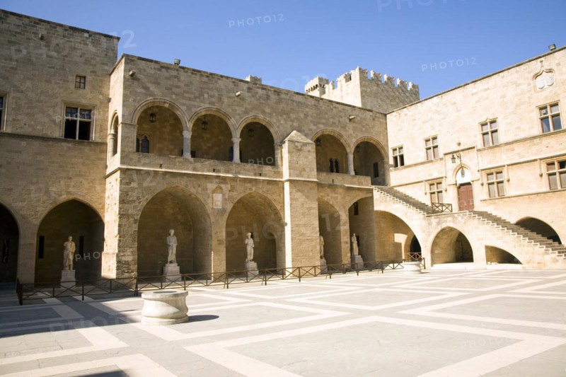 Courtyard, Palace of the Grand Masters, Rhodes, town, Rhodes, Greece, Europe